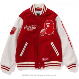 Men Bape X Coca-cola Varsity Jacket Jackets Red USA | QX5384934