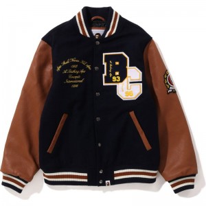 Men Bape X Concepts Varsity Jacket Jackets Navy USA | VB6293723