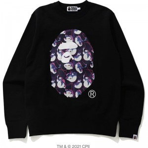 Men Bape X Ghostbusters Ape Head Crewneck Sweatshirts Black USA | SK0987997