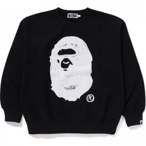 Men Bape X Joshua Vides Ape Head Crewneck Sweatshirts Black USA | QX5448948