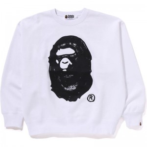 Men Bape X Joshua Vides Ape Head Crewneck Sweatshirts White USA | SA2762672