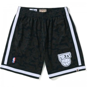 Men Bape X Mitchell & Ness Brooklyn Nets Jersey Shorts Shorts Black USA | LI0821481