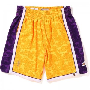 Men Bape X Mitchell & Ness Los Angeles Lakers Jersey Shorts Shorts Yellow USA | FM2601461