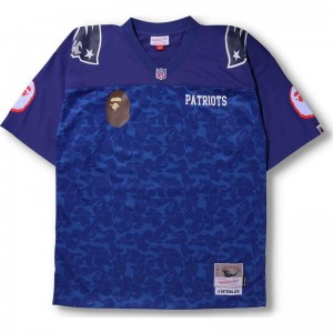 Men Bape X Mitchell & Ness Nfl New England Patriots Legacy Jersey Cut And Sewn Navy USA | JZ7428848