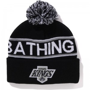 Men Bape X Mitchell & Ness Nhl Pom Beanie Caps Black USA | DV2057707