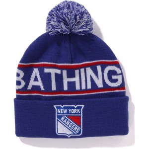 Men Bape X Mitchell & Ness Nhl Pom Beanie Caps Navy USA | CR0724774