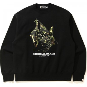 Men Bape X Mo'wax X Unkle Pointman Relaxed Crewneck Sweatshirts Black USA | RA9826986