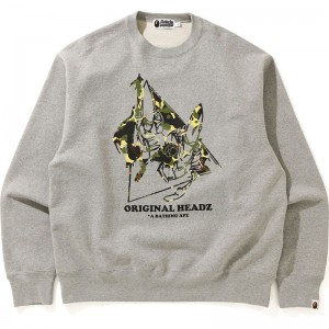 Men Bape X Mo'wax X Unkle Pointman Relaxed Crewneck Sweatshirts Grey USA | QZ6688768