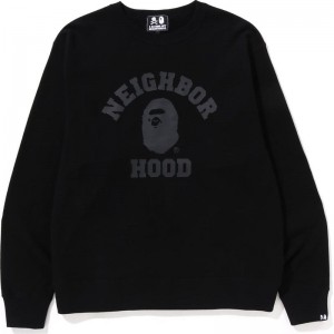 Men Bape X Neighbourhood Relaxed Fit Crewneck Sweatshirts Black USA | HV9817887