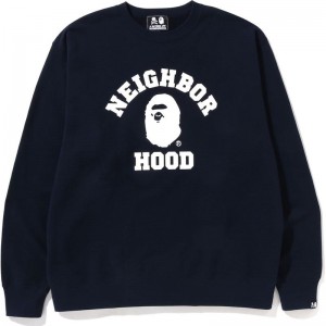 Men Bape X Neighbourhood Relaxed Fit Crewneck Sweatshirts Navy USA | WF5282022