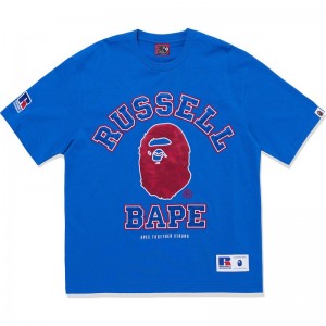 Men Bape X Russell Tee Cut And Sewn Blue USA | RU9780670