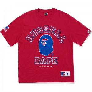 Men Bape X Russell Tee Cut And Sewn Red USA | AE9515755