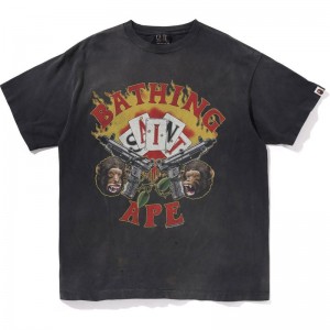 Men Bape X Saint Mxxxxxx Guns Tee Cut And Sewn Grey USA | RP6538058