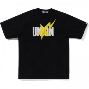 Men Bape X Union Pigment Dyed Sta Tee Cut And Sewn Black USA | UL1549159