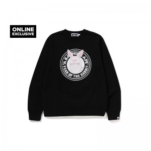 Men Bape Year Of The Rabbit Crewneck Sweatshirts Black USA | GC6159819