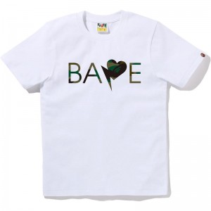 Women Bape 1st Camo Heart Logo Tee T Shirts White Green USA | DG6576956