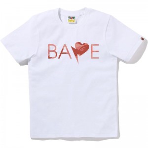 Women Bape 1st Camo Heart Logo Tee T Shirts White Pink USA | QV7598958