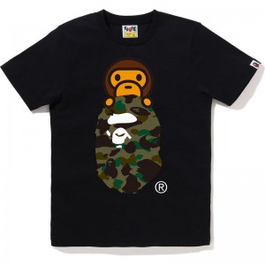 Women Bape 1st Camo Milo On Ape Head Tee T Shirts Black Green USA | RP1032302