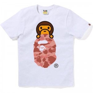 Women Bape 1st Camo Milo On Ape Head Tee T Shirts White Pink USA | TO6665965