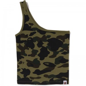 Women Bape 1st Camo One Shoulder Top T Shirts Green USA | KI0937897