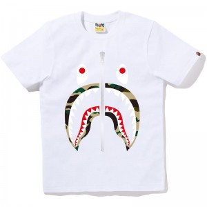 Women Bape 1st Camo Shark Tee T Shirts White Yellow USA | JV6169219