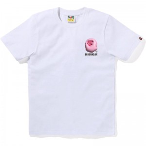 Women Bape 3d Art Ape Head Tee T Shirts White Pink USA | QL7233523