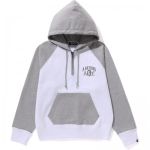 Women Bape A Bathing Ape Half Zip Pullover Hoodie L Wide Hoodie White USA | GZ7709979