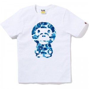 Women Bape Abc Camo Big Baby Milo Tee T Shirts White Blue USA | UC5119219