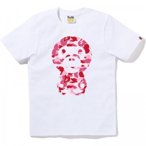 Women Bape Abc Camo Big Baby Milo Tee T Shirts White Pink USA | ZP2577957