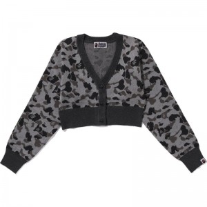 Women Bape Abc Camo Cropped Knit Cardigan Knitwear Grey USA | YO9475145