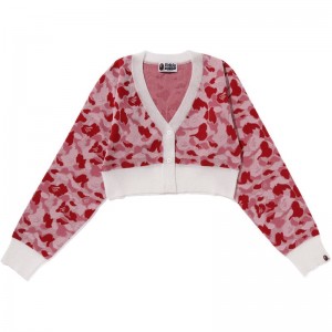 Women Bape Abc Camo Cropped Knit Cardigan Knitwear Pink USA | JN3957197