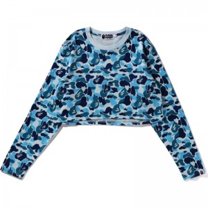 Women Bape Abc Camo Cropped L/S Tee T Shirts Blue USA | SU5191611