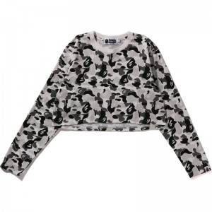 Women Bape Abc Camo Cropped L/S Tee T Shirts Grey USA | GG4655365