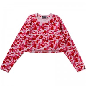 Women Bape Abc Camo Cropped L/S Tee T Shirts Pink USA | YQ1904394