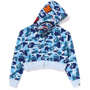 Women Bape Abc Camo Crystal Stone Shark Cropped Full Zip Hoodie Hoodie Blue USA | OR9281821