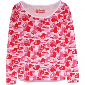 Women Bape Abc Camo L/S Tee T Shirts Pink USA | QU6178118