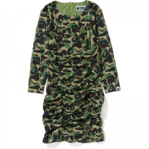 Women Bape Abc Camo Mesh Gathered Onepiece Dress Green USA | UO5386836