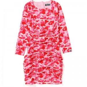 Women Bape Abc Camo Mesh Gathered Onepiece Dress Pink USA | BT5286926