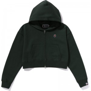 Women Bape Ape Head One Point Cropped Zip Hoodie Hoodie Green USA | IJ9867887