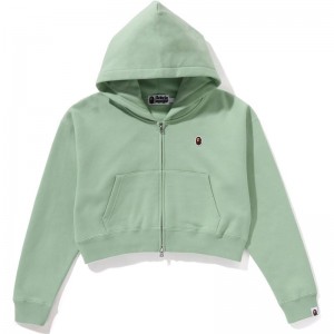 Women Bape Ape Head One Point Cropped Zip Hoodie Hoodie Green USA | HK5182412