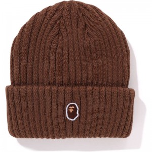 Women Bape Ape Head One Point Knit Cap Caps Brown USA | BG1440340