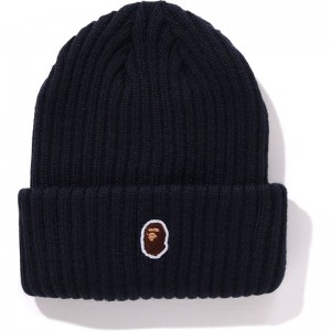 Women Bape Ape Head One Point Knit Cap Caps Navy USA | KS2169519