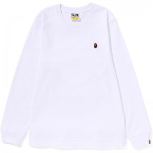 Women Bape Ape Head One Point L/S Tee T Shirts White USA | YG5594854