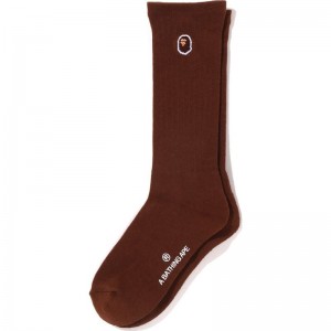 Women Bape Ape Head One Point Socks Socks Brown USA | VL0420140