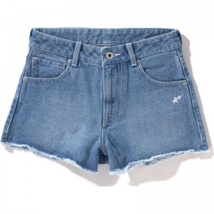 Women Bape Ape Head Stitched Denim Shorts Shorts Light Indigo USA | UJ8302732