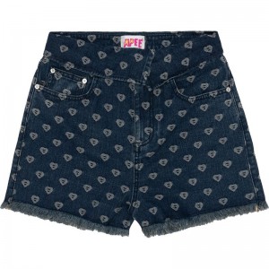 Women Bape Apee Bite Flip Pattern Denim Shorts #2 Shorts Indigo USA | JB6426846