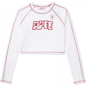 Women Bape Apee Graphic Long Sleeve Raglan Top T Shirts White USA | MW5258328