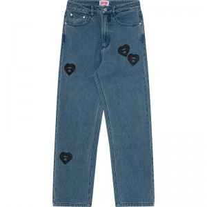 Women Bape Apee Logo Patch Denim Pants Light Indigo USA | NW8109819