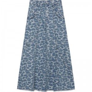 Women Bape Apee Pattern Denim Long Skirt Dress Light Indigo USA | CD8730770