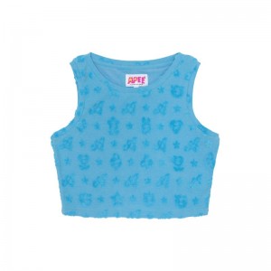 Women Bape Apee Pattern Embossed Towelling Vest T Shirts Blue USA | PQ9658568